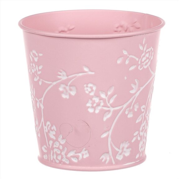 Obal kovový v růžové barvě s bílými růžemi.