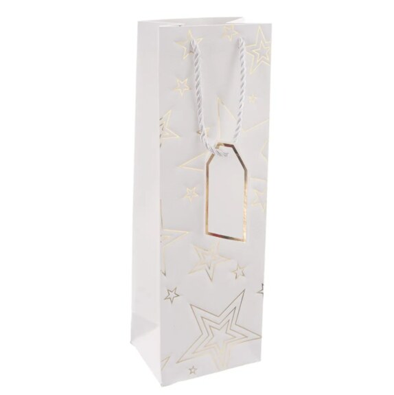 Taška papír dárková na víno hvězda 12x9x36 cm bílá