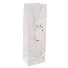 Taška papír dárková na víno hvězda 12x9x36 cm bílá
