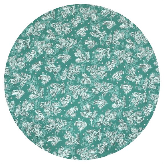 Ubrus sametový kulatý, zelený - vánoční bílý vzor, 100% polyester, pr. 140 cm.