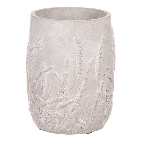 Váza betonová s dekorem obilí, zlatá barva.