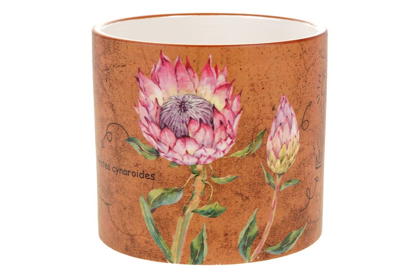 Obal keramický kulatý D2017, hnědý s květinou