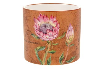 Obal keramický kulatý D2017, hnědý s květinou