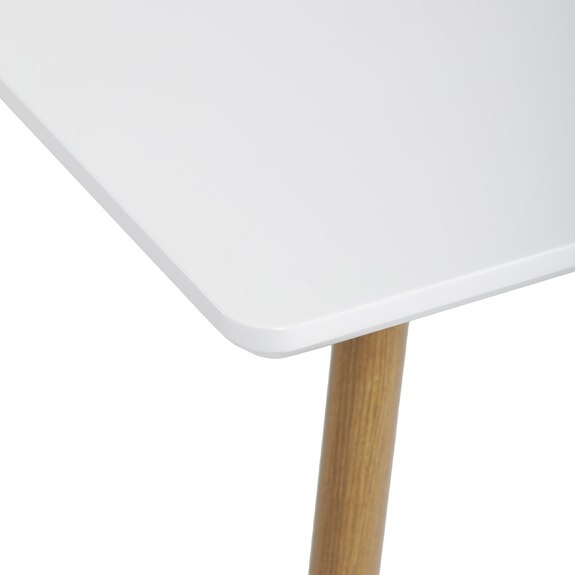 Stůl jídelní 140x80, MDF, bílá matná deska, kovové nohy v barvě dubu.