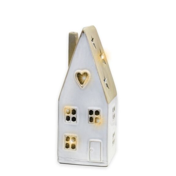 Domeček porcelán LED V17cm béžová