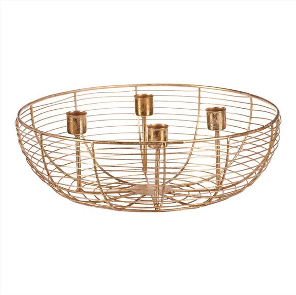 Svícen kovový - adventní, konstrukce ve tvaru mísy, zlatý.