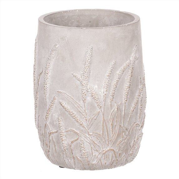 Váza betonová s dekorem obilí, zlatá barva.