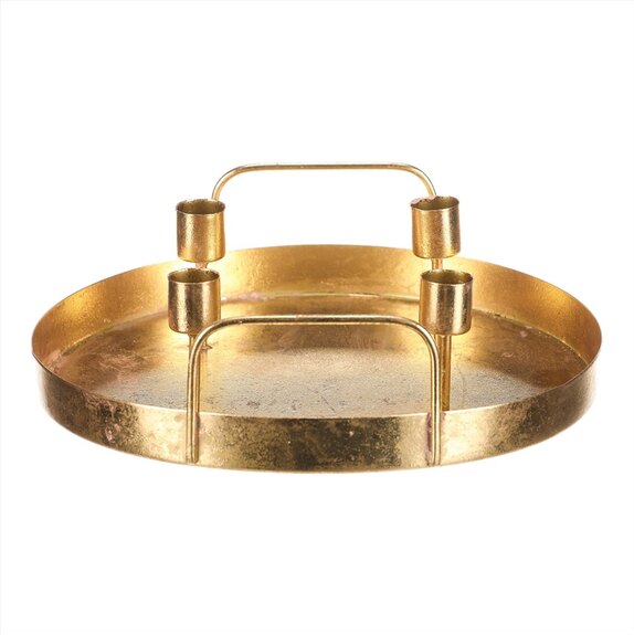 Svícen kovový - na 4 kónické svíčky, kruhový, barva zlatá.