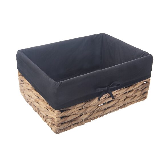 Košík vodní hyacint+textil 36x26x16,5 cm černá