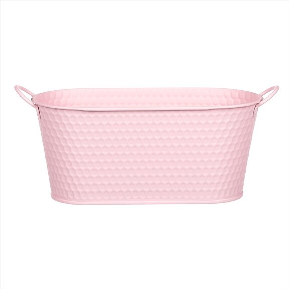 Obal kovový - truhlík, v růžové barvě.