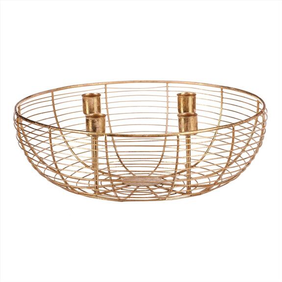 Svícen kovový - adventní, konstrukce ve tvaru mísy, zlatý.