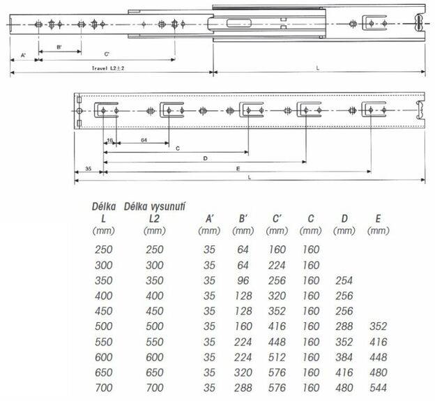 Ložiskový plnovýsuv 650mm
