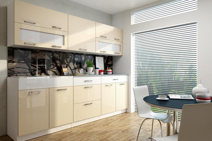 Kuchyňská linka Falco Nikaia 220 vanilka lesk/bílý pruh