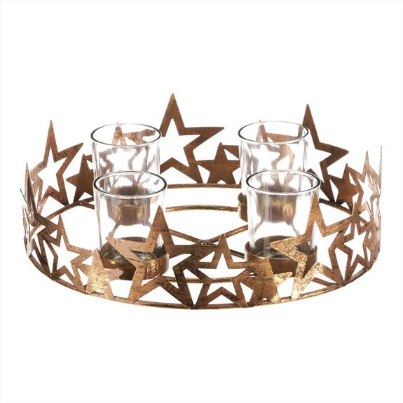 Svícen kovový adventní, zlatý.