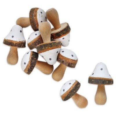 Hříbky přízdoba dřevo 10ks/4,5cm bílá/natur