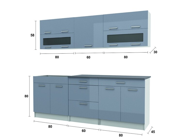 Kuchyňská linka Falco Nikaia 220 vanilka lesk/bílý pruh