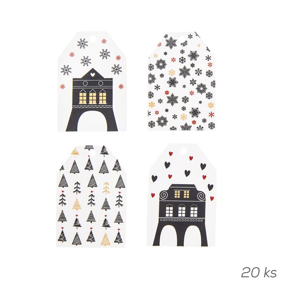 Visačky-jmenovky papír vánoční DOMKY 20 ks bílá