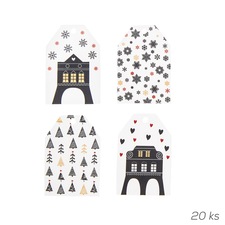 Visačky-jmenovky papír vánoční DOMKY 20 ks bílá