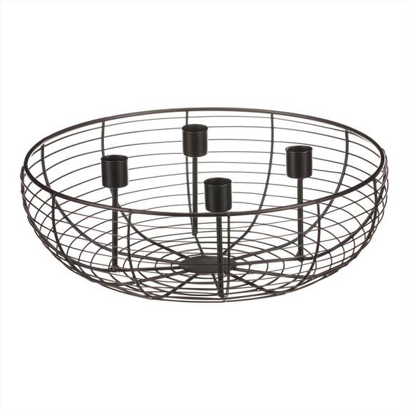 Svícen kovový - adventní, konstrukce ve tvaru mísy, černý.