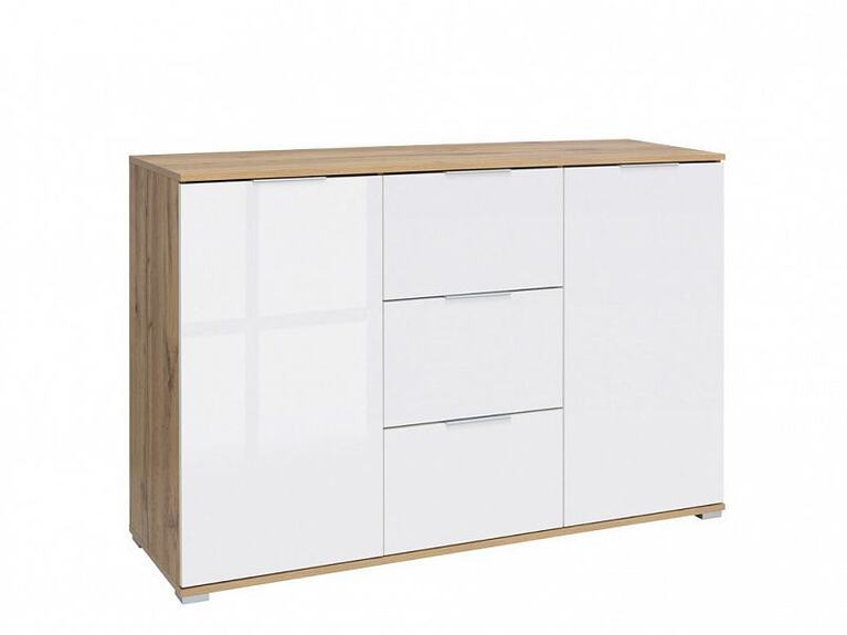 Komoda ZELE KOM2D3S dub wotan/bílý lesk