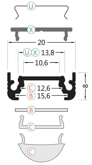 Profil WIRELI11 SURFACE BC/UX černá anoda 2m (metráž)