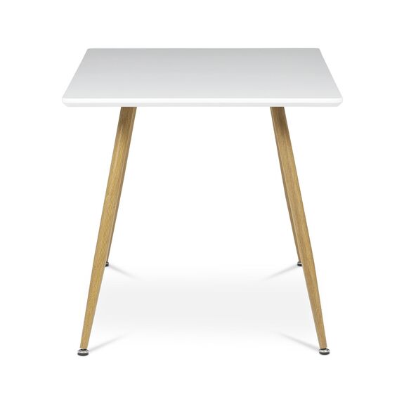 Stůl jídelní 140x80, MDF, bílá matná deska, kovové nohy v barvě dubu.