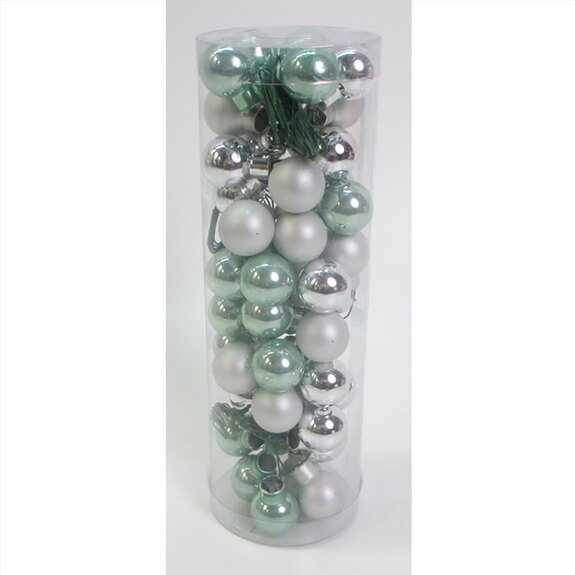 Ozdoby skleněné na drátku,mix zeleno-stříbrné,pr.2cm,cena-1 balení(48ks)