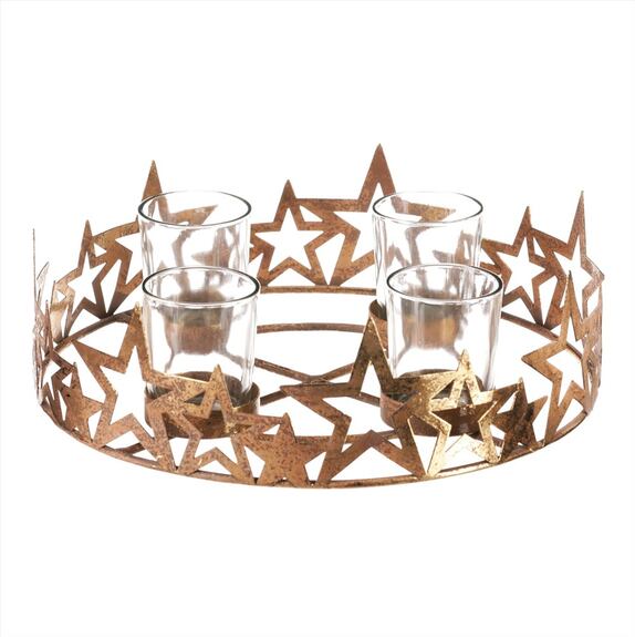 Svícen kovový adventní, zlatý.