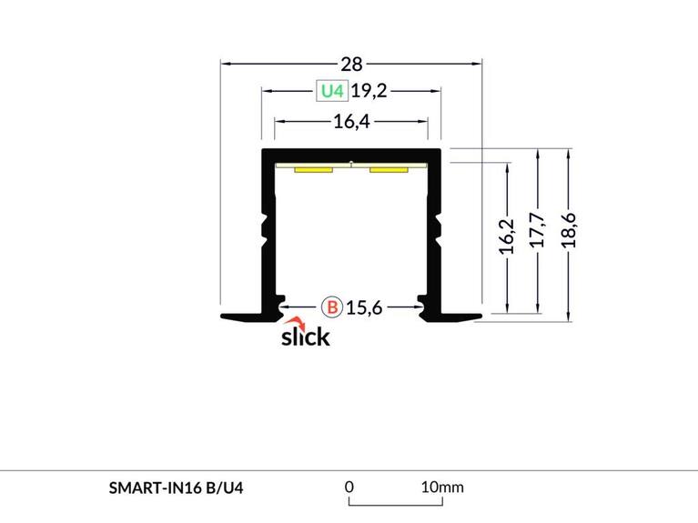 Profil WIRELI SMART-IN16 BC3/U4 stříbrný elox, 2m (metráž)