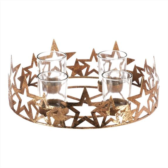 Svícen kovový adventní, zlatý.