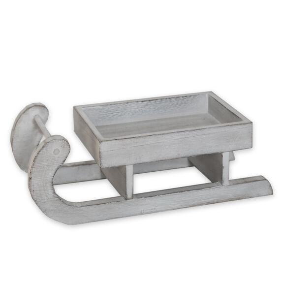 Sáňky tác dřevo 22,5cm bílá  patina