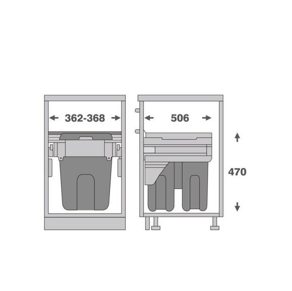 Odpadkový 2-koš Elegance, 2x18 l, 362-368x506x470, K40-šedý plast