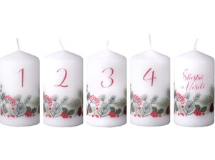 Emocio Válec 5ks 50x90 mm adventní čísla Šťastné a Veselé, svíčky
