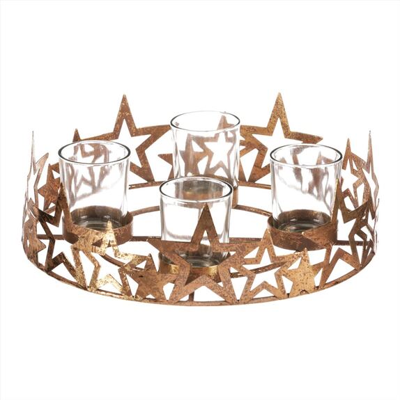 Svícen kovový adventní, zlatý.