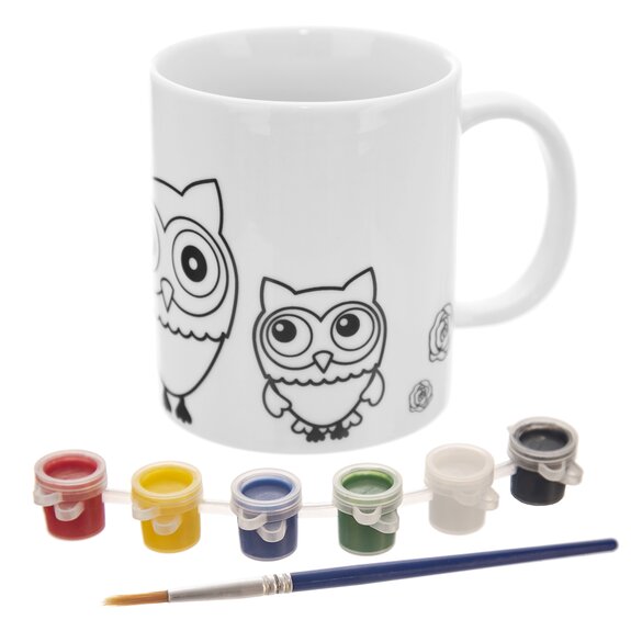 Hrnek porc.+barvy a štětec SOVA 0,38 l