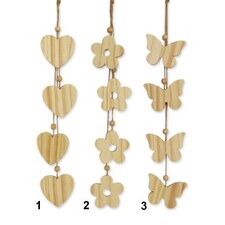 Závěs kytka/motýl/srdce dřevo 50cm natural