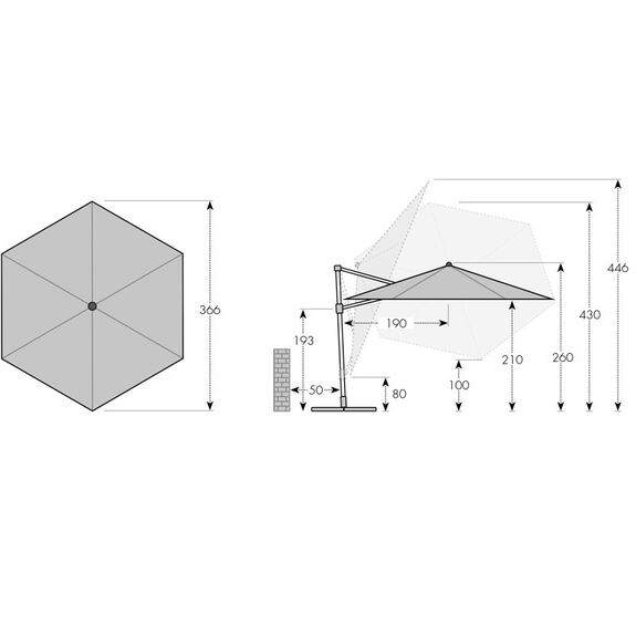 ACTIVE 370 cm - výkyvný zahradní slunečník s boční tyčí