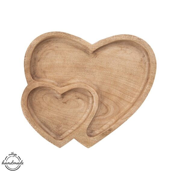 Tác dřevo MANGO srdce 23x20 cm dělený