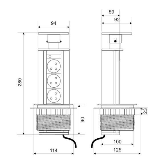 Zásuvka WIDE 3 x 230 V AC (16 A) černá