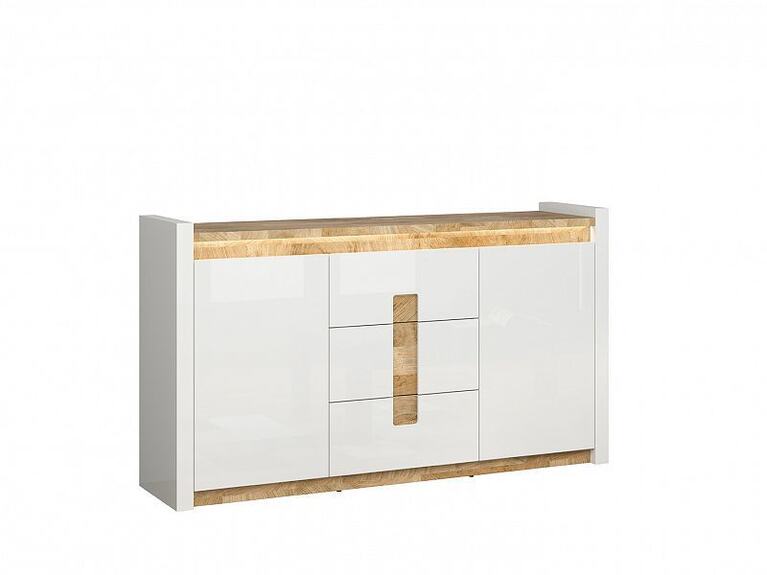 Komoda ALAMEDA KOM2D3S bílý lesk/dub westminster