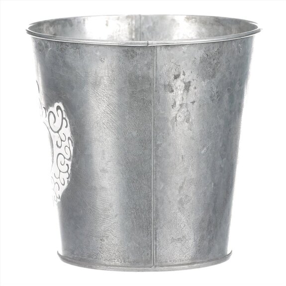 Obal kovový na květiny ve stříbrné barvě s dekorem srdce