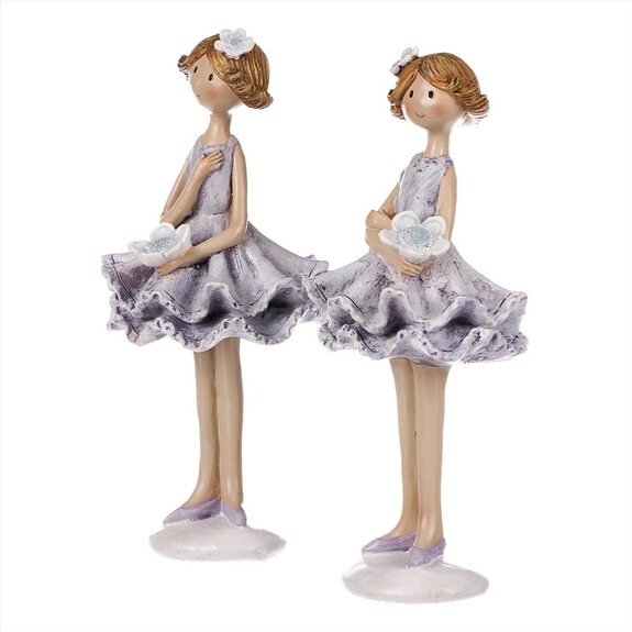 Dívka v sukni, mix 2 druhů, světle fialová barva, polyresin.