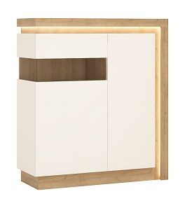 Vitrína CANTUS (LYOV04L) lamino Dub riviéra světlý/ bílá lesk