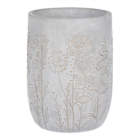 Obal betonový s dekorem lučního kvítí, zlatá barva.