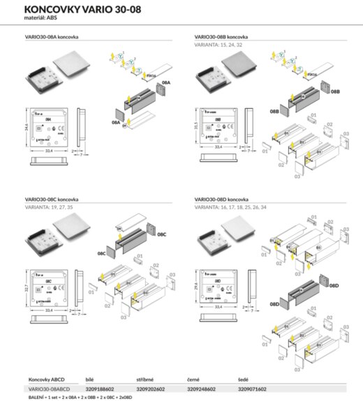 Koncovka WIRELI VARIO30-08 černá (2x08A + 2x08B + 2x08C + 2x08D), set