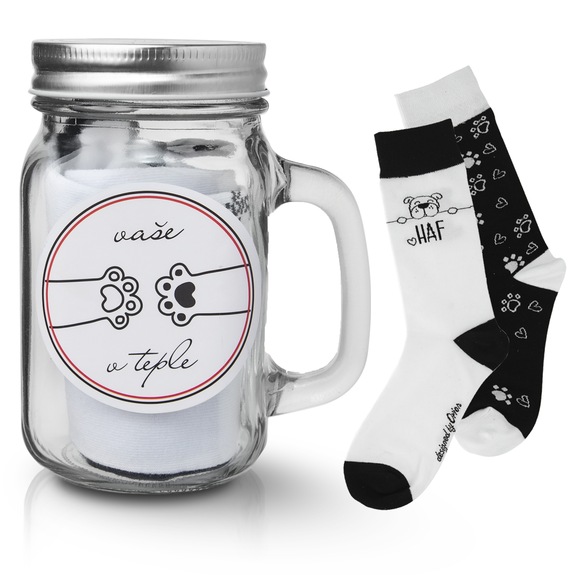 Sklenice s víčkem 0,45 l+ponožky MAZLÍČCI