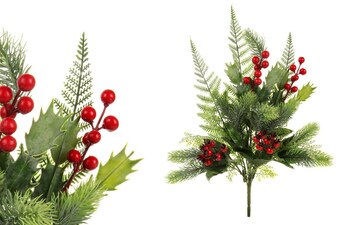 Větvička s bobulemi a šípky KU4305. Květina umělá plastová. Sada 6 kusů