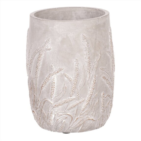 Váza betonová s dekorem obilí, zlatá barva.