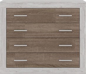 SARA - Komoda kom 4S, lamino Borovice bílá / dub sonoma tmavý (Sara kom 4s- 2 BALÍKY)(UG)