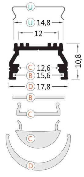 Profil WIRELI UNI12 BCD/U anoda černá 2000mm (metráž)